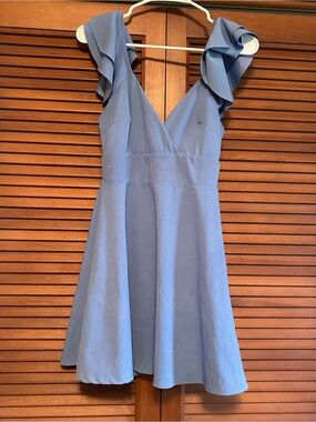 Altar'd State Periwinkle Ruffle Sleeve V-Neck Skater Dress